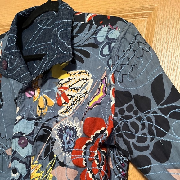 Casual Studio Floral Colorful Quilted Reversible Jacket 100% Cotton Womens Med - Picture 4 of 10